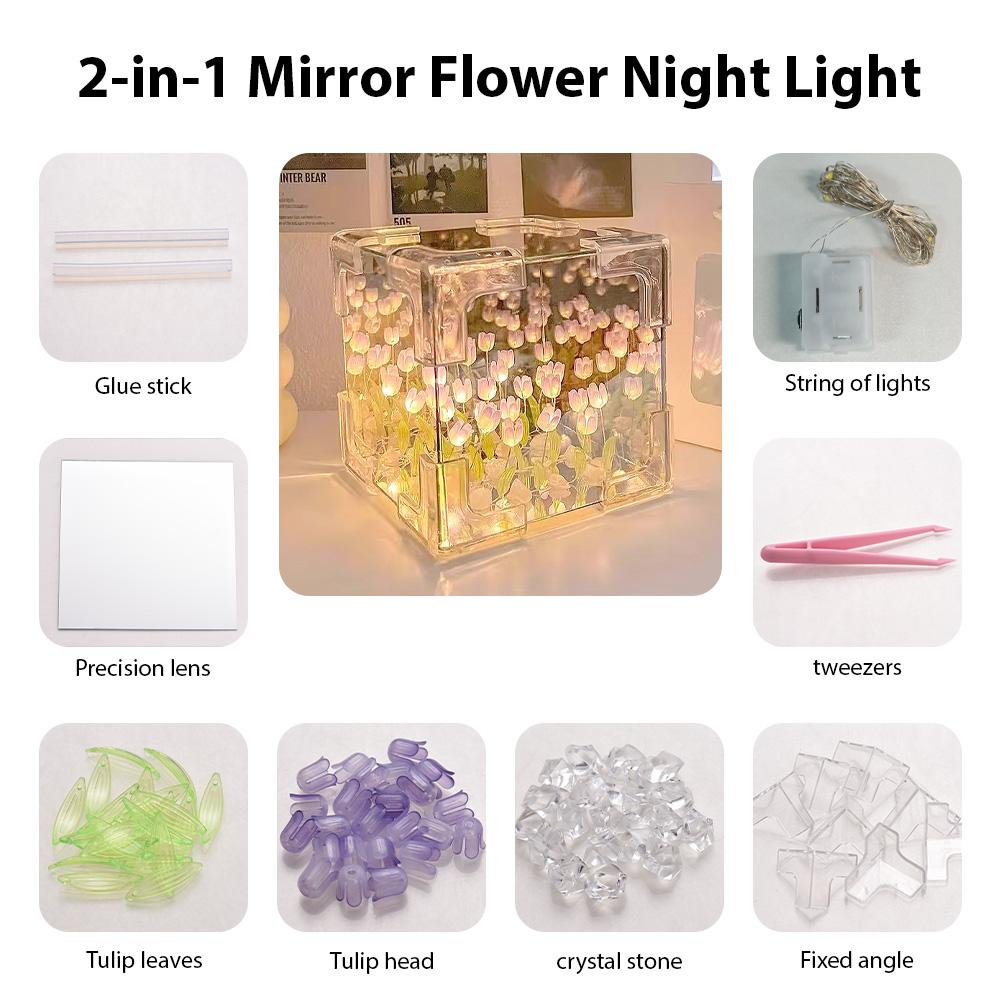 DIY Tulip Lamp 2-in-1 Mirror Flower Night Light Unfinished Handmade Craft Decorative Lamp 24 Flower
