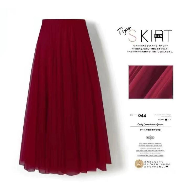 Womens Solid Pleated Elegant Midi Elastic Waist  Skirt