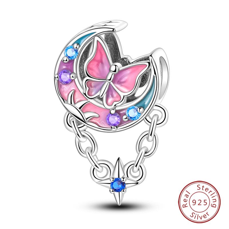 Springtime 925 Silver Sparkling Zircon Colorful Butterfly Charms Beads Fit Qikaola Bracelets DIY Birthday Jewelry Gifts