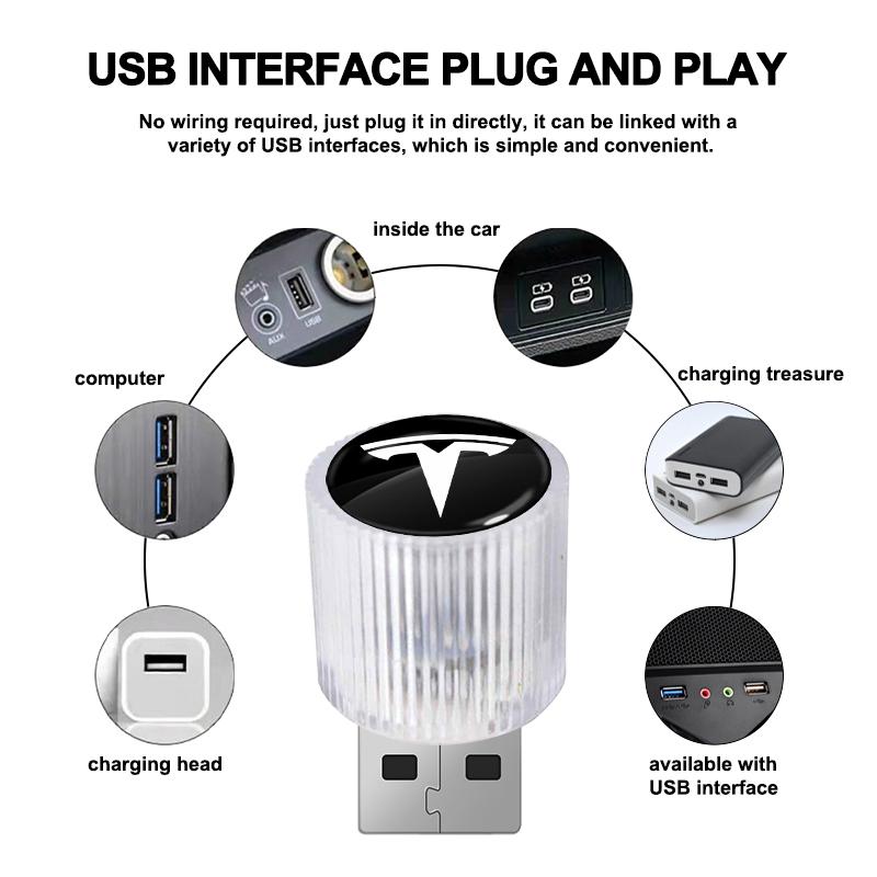 1 шт. USB Автомобильный светодиодный свет Автомобильный свет для атмосферы салона Стайлинг эмблемы автомобиля Для Tesla Model 3 Model X S 2016-2023 Model Y Наклейки TM3 TMX