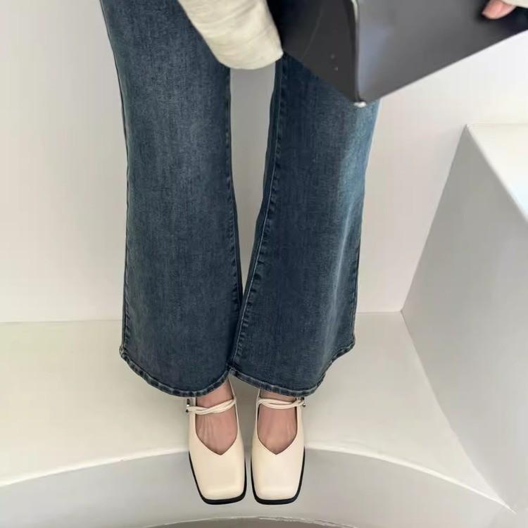 Ретро туфли Мэри Джейн с квадратным носком и толстым каблуком, женские весенние новые туфли-лодочки на среднем каблуке с ремешком на подъеме