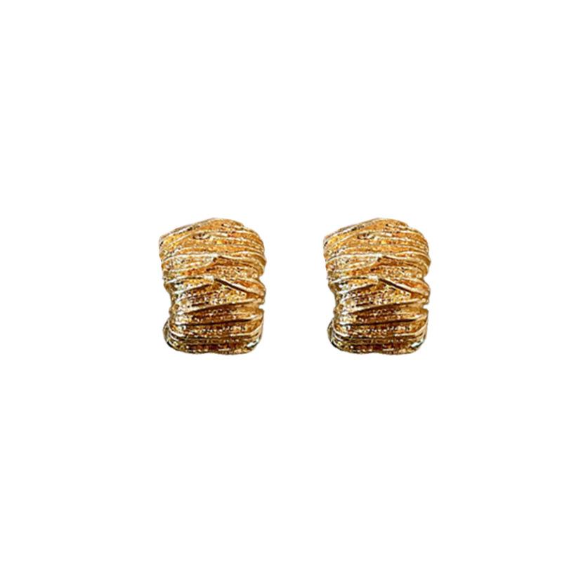 Silver needle pleated ring geometric earrings individuality simple cold wind stud earrings niche design temperament earrings