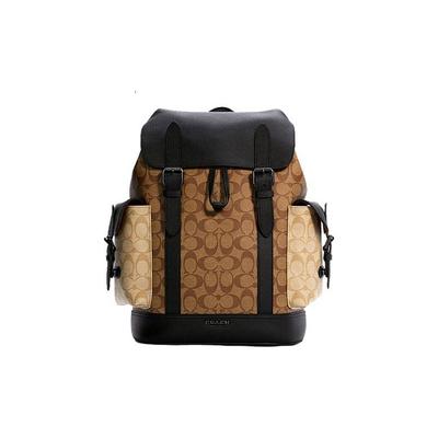 Рюкзак Hudson 26 Classic Monogram Color Block с клапаном, большой вместимости, из холста и кожи, мужской рюкзак, цвет Хаки-Коричневый Черный, C6081-QBT5K