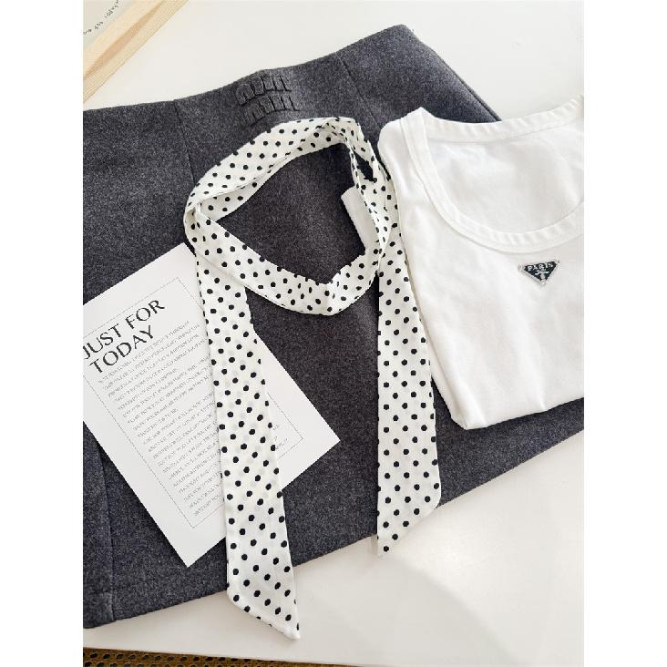 2025 Korean Style Polka Dot Scarf Necktie Headband Tied Hair, Women'S High-End Scarf, Autumn And Winter Thin Neck Protection Scarf, Long Strip