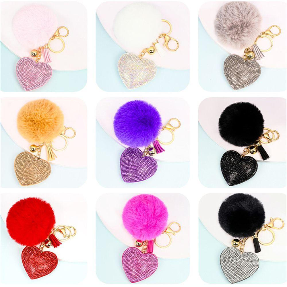 for Women's Bags Girls Ornaments Rhinestone Heart Rhinestone Keyrings Bag Pendant Pompom Keychains
