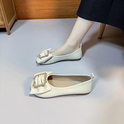 2024 Модные женские туфли с круглым носком, хит продаж, с закрытым носком, на плоской подошве, однотонные, удобные, украшенные стразами