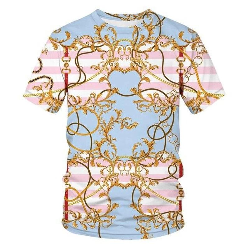 Men's Baroque Style Animal & Ornament Print Short Sleeve T-shirts Summer Round Neck Fashionable Casual Men's T-shirts
