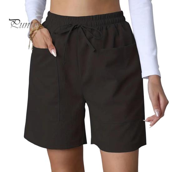Женские летние шорты, повседневные, эластичные, средней талии, с карманами, широкие спортивные брюки на шнурке, одежда для фитнеса