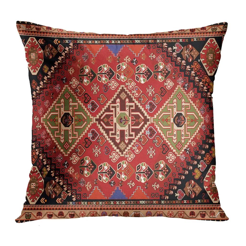 Red Moroccan Ethnic Pattern Petal Short Plush Pillowcase Sofa Cushion Cover Home Decoration Can Be Customized for You 40x40