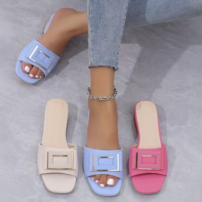 Модные летние женские тапочки Модные тапочки с квадратным носком и открытым носком Нескользящие плоские тапочки для женщин Удобные пляжные шлепанцы