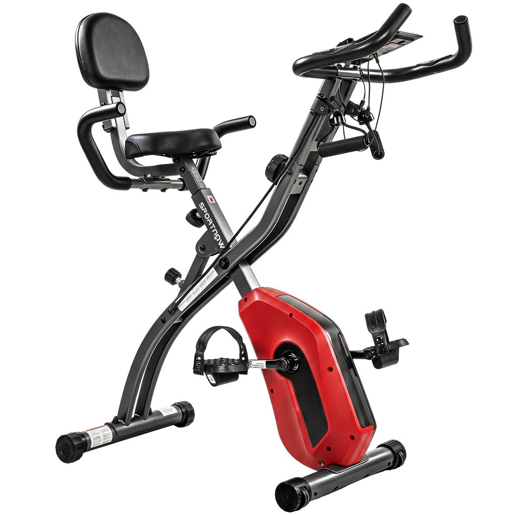 3-In-1 Folding Exercise Bike with Resistance Bands, Bluetooth App, 8-Level Magnetic Resistance, LCD Display, Red