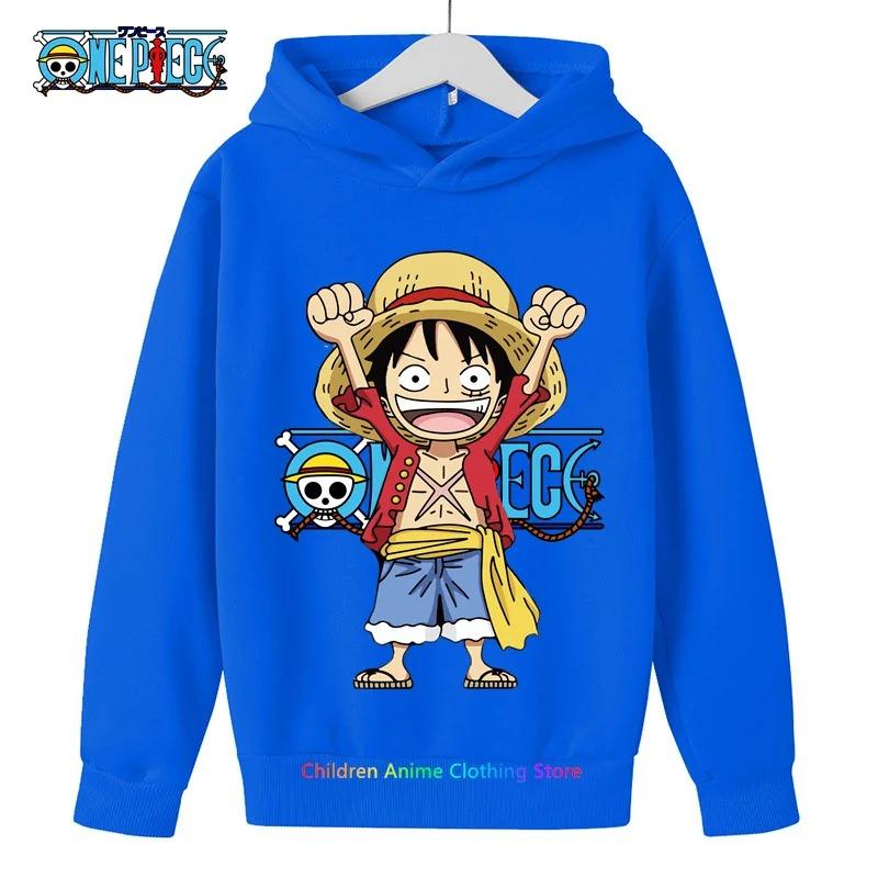 Толстовка с капюшоном Anime Luffy для детей, цельный свитшот, пальто для мальчиков и девочек, теплый свитер, осенняя одежда
