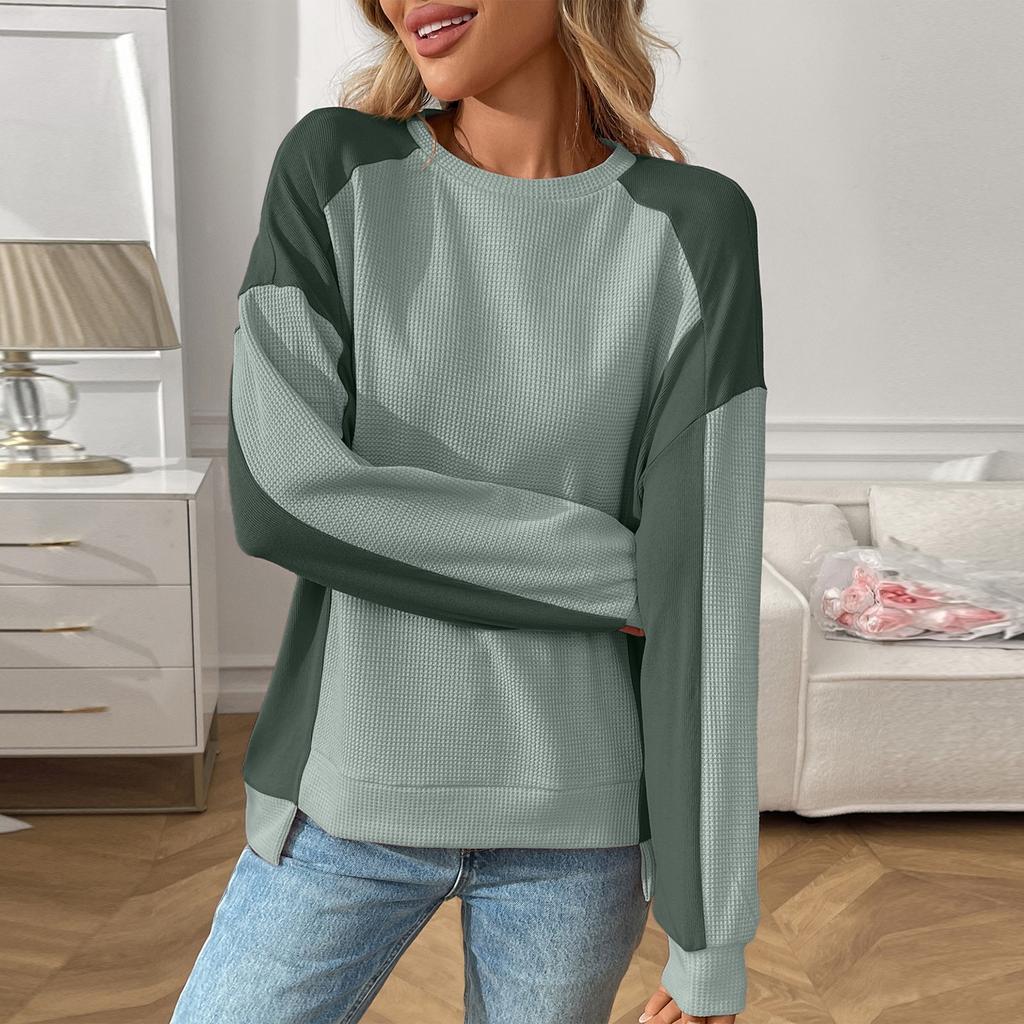 Женский повседневный худи с круглым вырезом, свободного кроя, контрастный, с длинными рукавами