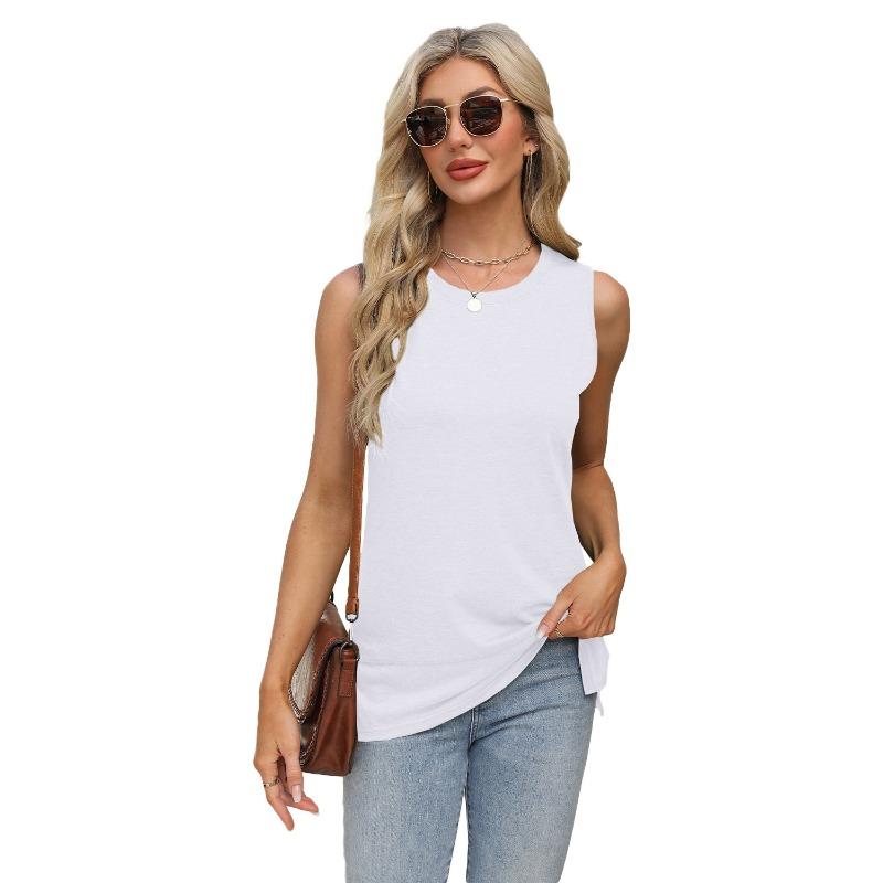 Женская новая весенне-летняя майка с круглым вырезом без рукавов футболка с открытыми свободными топами