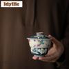 110 мл Сине-белый Лилия-бабочка Гайвань Креативная чайная турина Чашка для чая с крышкой Комплект Крышка-чайник для чая Декор для чая