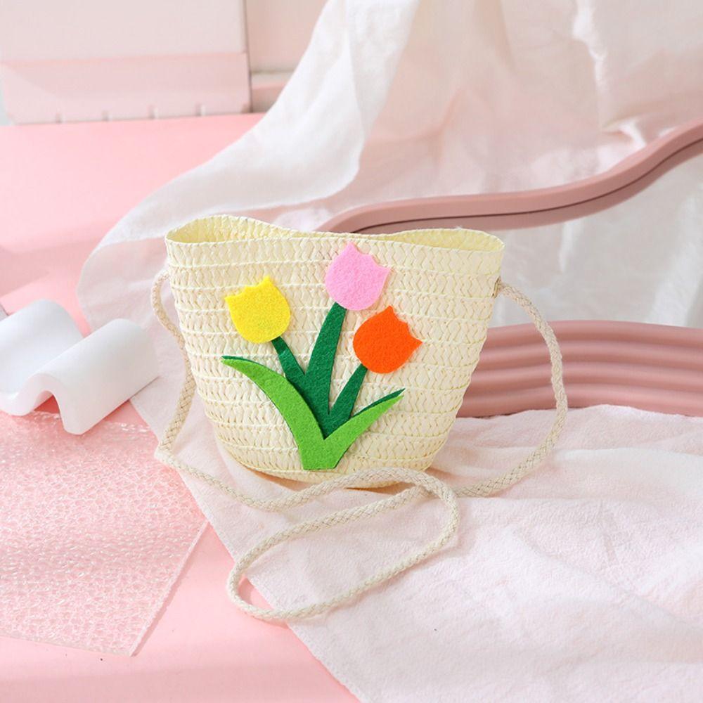 Соломенная сумка через плечо с цветочным принтом, кошелек для монет, симпатичная сумка через плечо для девочек и детей