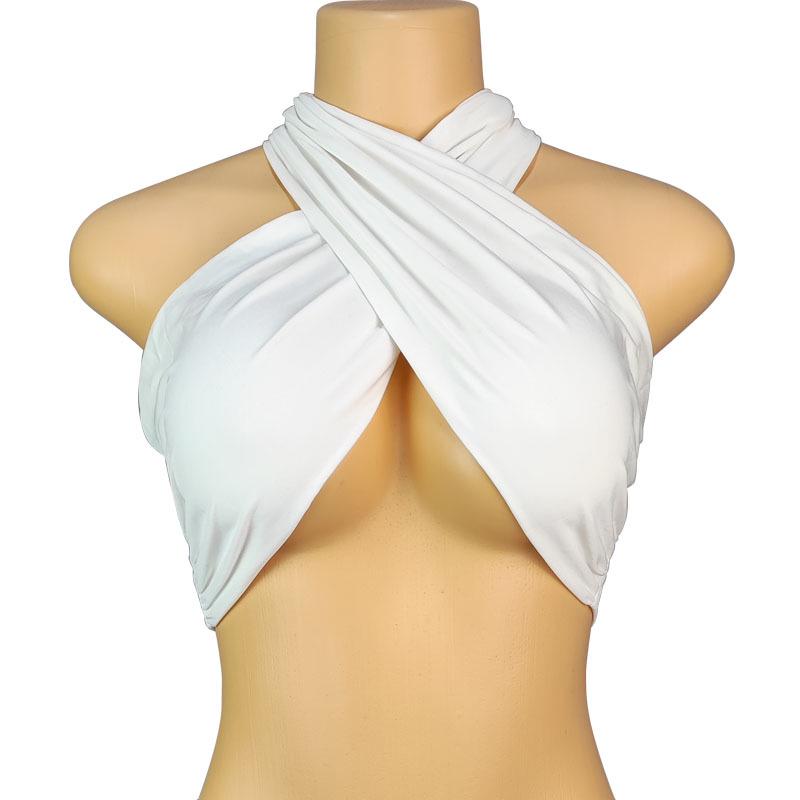 Spring Women's Solid Color Halter Neck Bandeau Top with Tie-up Chest Wrap