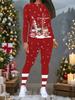 Женский рождественский костюм-двойка с принтом: Топ с длинным рукавом и круглым вырезом и брюки, праздничный лимитированный повседневный костюм для вечеринки в подарок