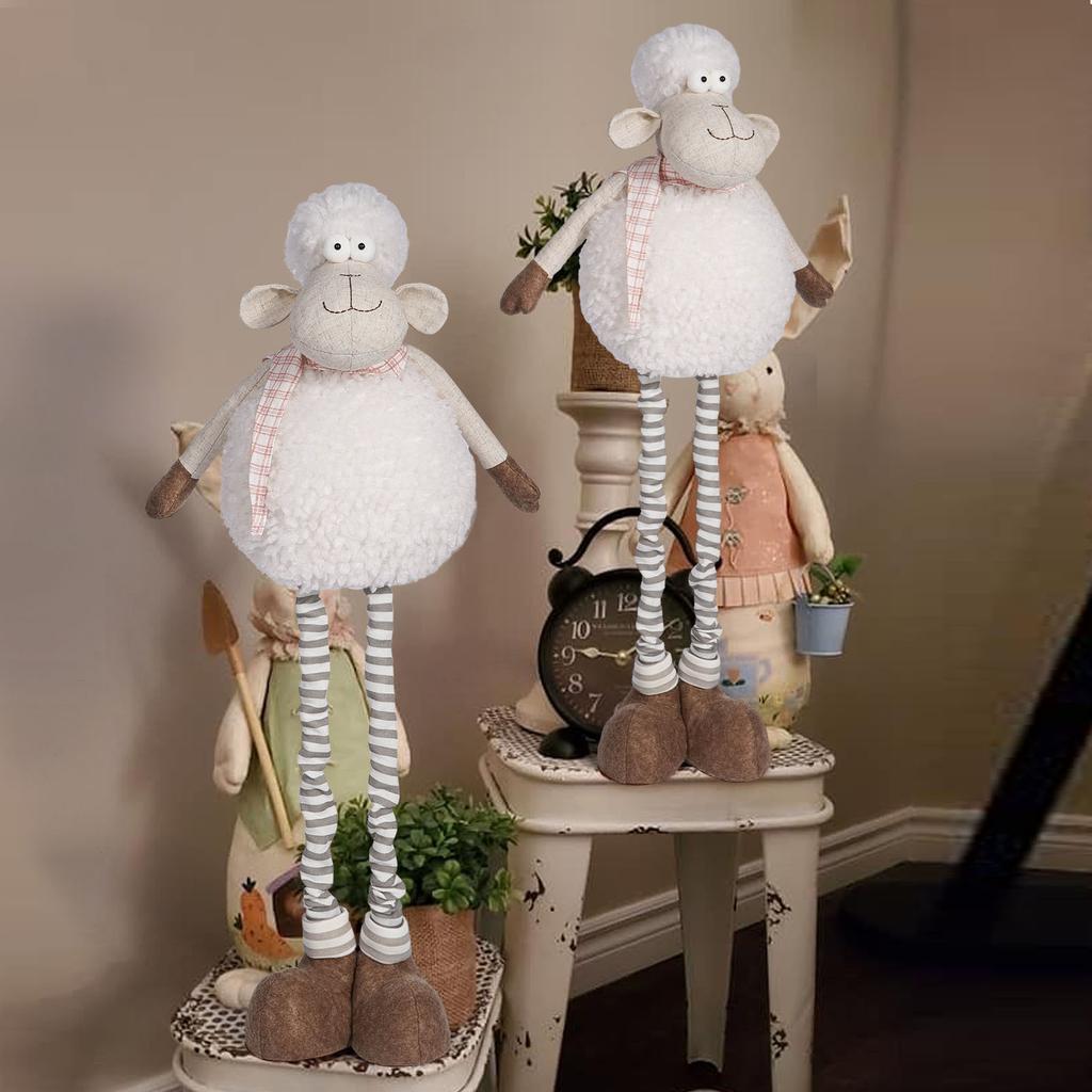Easter Retractable Leg Sheep Scarf Striped Plush Ornaments Plush Doll Easter Decorations