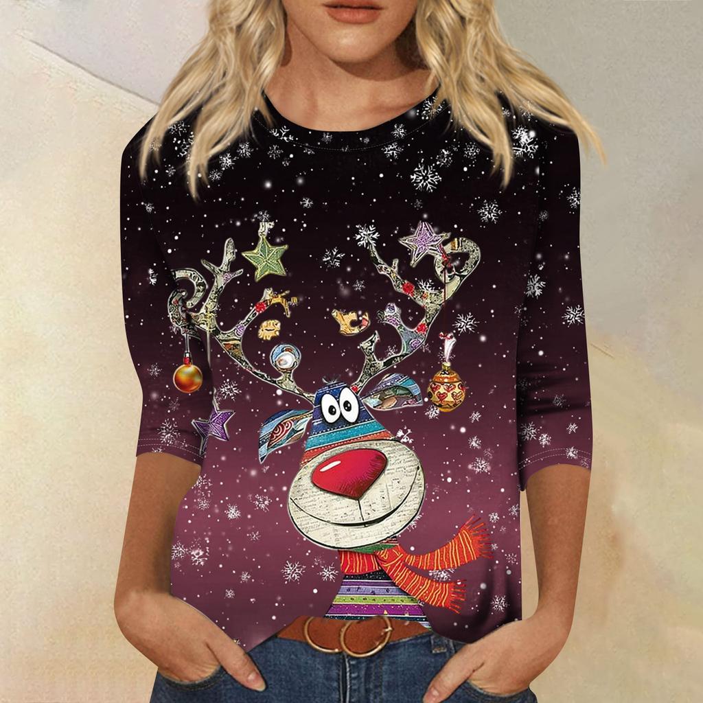 Women's Round Neck Tops Cotton Women's Casual Fashion Floral Print  Long Sleeve O-Neck Pullover Top Blouse