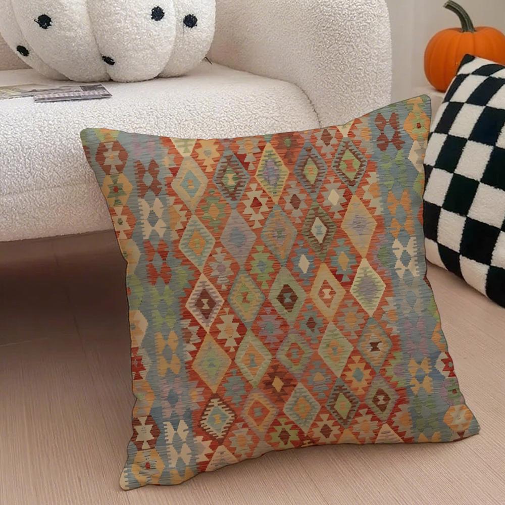Vintage Turkish Kilim Navaho Tribal Textile Art Cushion Cover Throw Pillow Cover Hidden Button Durable Polyester Chair Cushion
