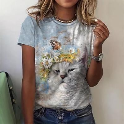 Повседневная высококачественная футболка с коротким рукавом и круглым вырезом с анималистичным принтом