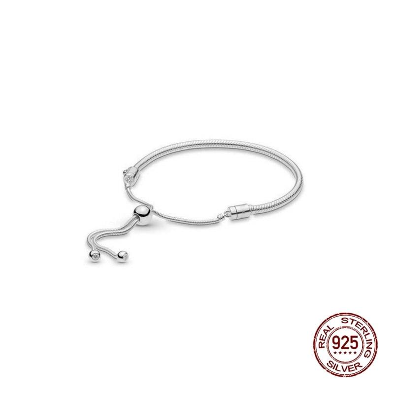 925 Silver Beads Charm Adjustable Snake Bone Chain Bracelet Simple Classic DIY Accessory Base Bracelet