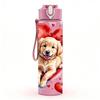 1PC Puppy Red Heart 750ml Color Plastic Sports Water Bottle Leakproof Flip Straw Lid Suitable for Sports Office Home Use