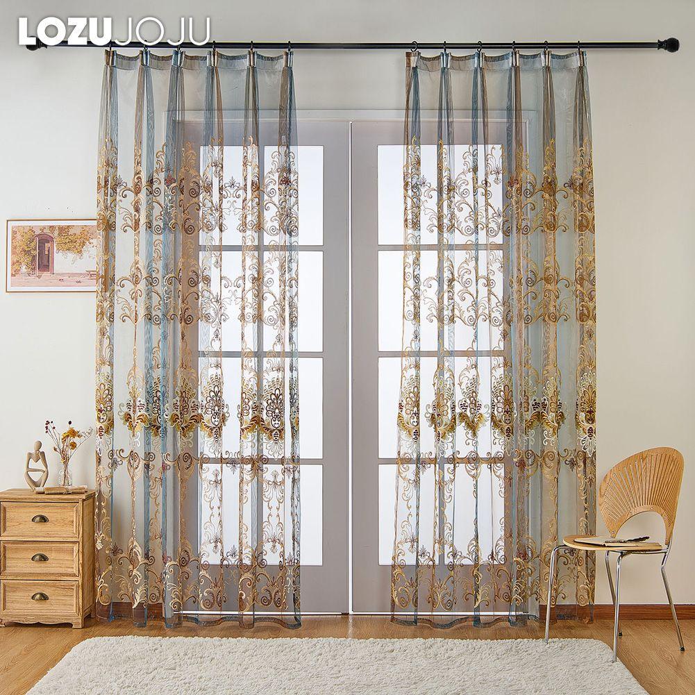 1PC LOZUJOJU European Style High-end Embroidered Retro Chiffon Curtain for Living Room Bedroom Home Decor