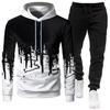 2023 Men's Sporty Slim Fit Graffiti Print Hooded Set