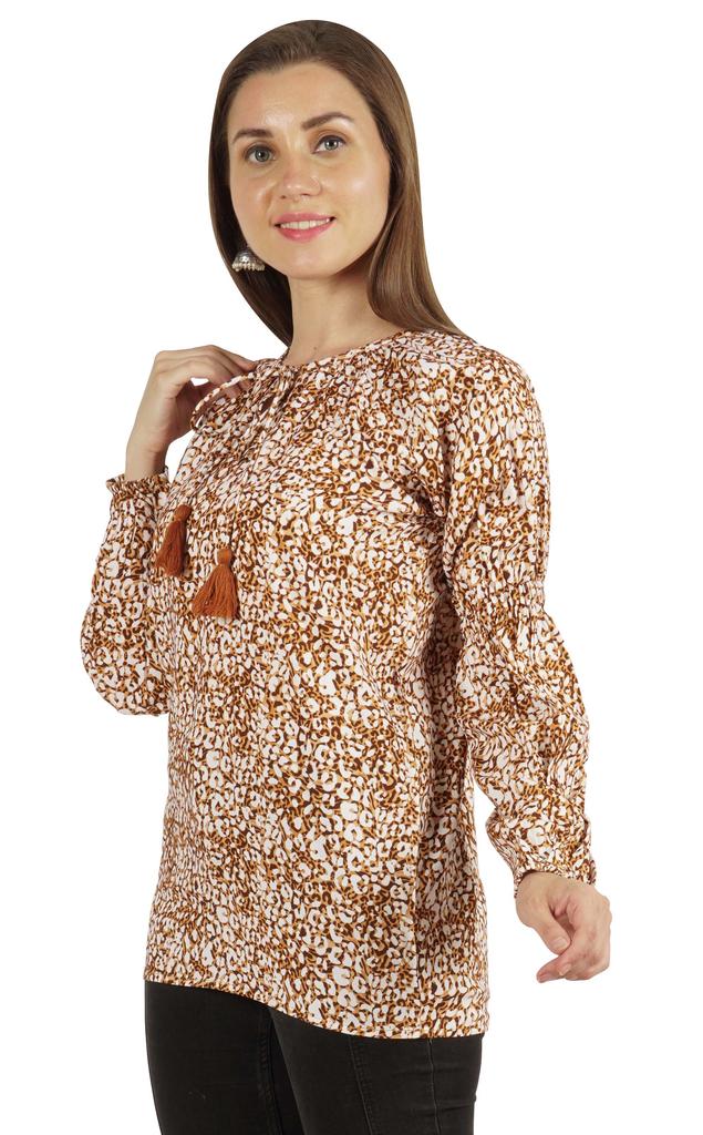 Moomaya Женская рубашка-туника из хлопка с длинными рукавами и принтом в этническом индийском стиле