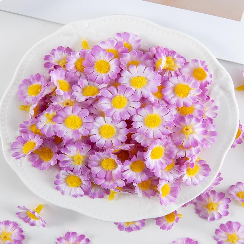 50/100pcs Artificial Flowers Sunflower Silk Daisy Head Festival Home Yard Wedding Decor DIY Scrapbook Fake Plant Festival Wreath