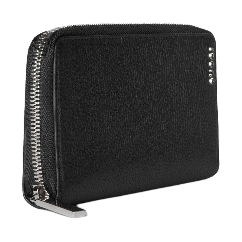 Gucci Script letter logo zipper closure leather card holder wallet men's black