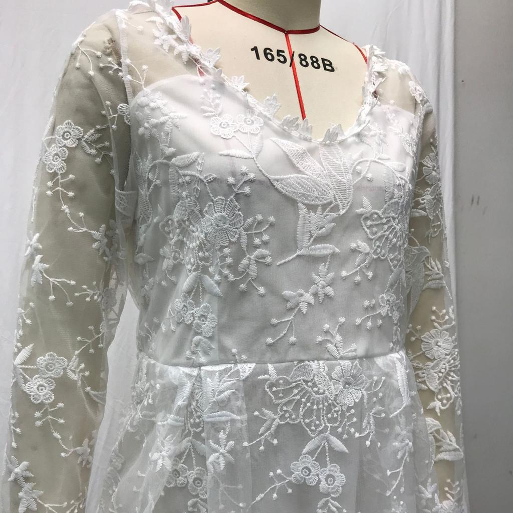 2025 Spring & Summer New Women's Long-sleeved One-shoulder Bridal Wedding Dress with Lace Jacquard for Bride