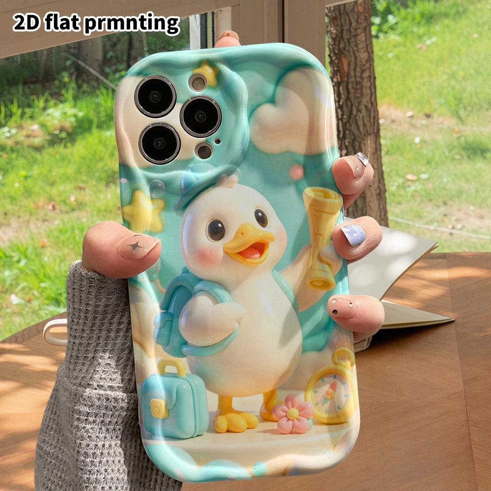 Phone Case: 2D flat design suitable for iPhone 18 17 16 15 14 13 Pro protective case, travel little white duck, perfect Christmas and Halloween holida