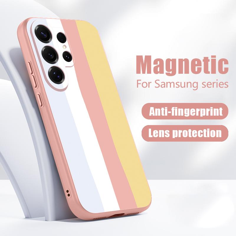 Чехол-полоска радужного цвета для Samsung S26 Ultra S25 FE S24 S24 Plus A57 A37 A17 A56 A36 A16 A55 A35 A15 A54 5G Магнитный Гибридный ТПУ+ПК Матовый Чехол