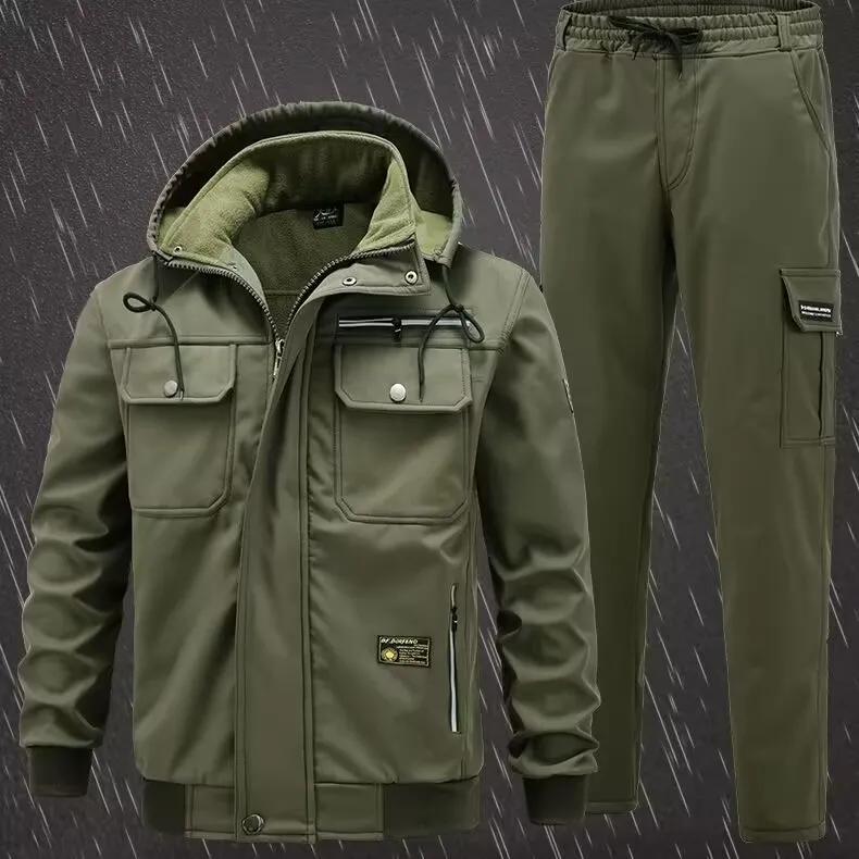 Plus Velvet Winter Overalls Men's Jacket Suit Thickened Windproof, Waterproof and Cold-proof Outdoor Soft Shell Suit