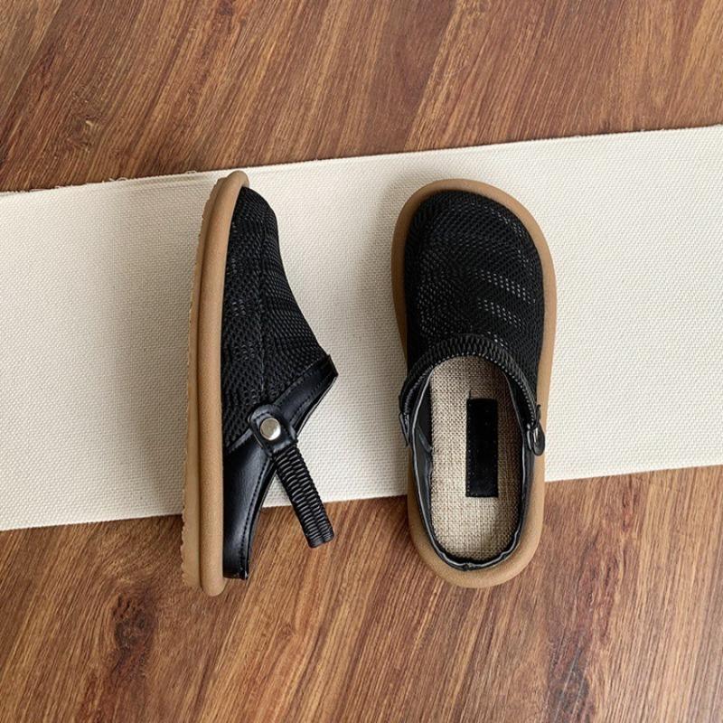 Летние женские сандалии Модные сандалии-полушлепанцы BaoTou Сетчатые дышащие полые сандалии для женщин Повседневные плоские сандалии для ходьбы Льняные сандалии