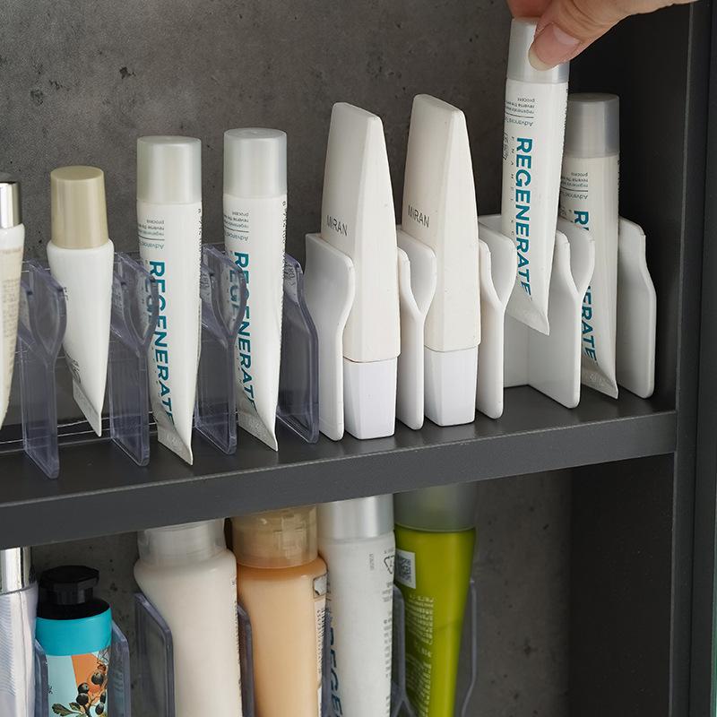 Wall-mounted Perforation-free Bathroom Facial Cleanser Storage Shelf Cosmetics Storage Shelf Mirror Cabinet Toothpaste Drain Fixer