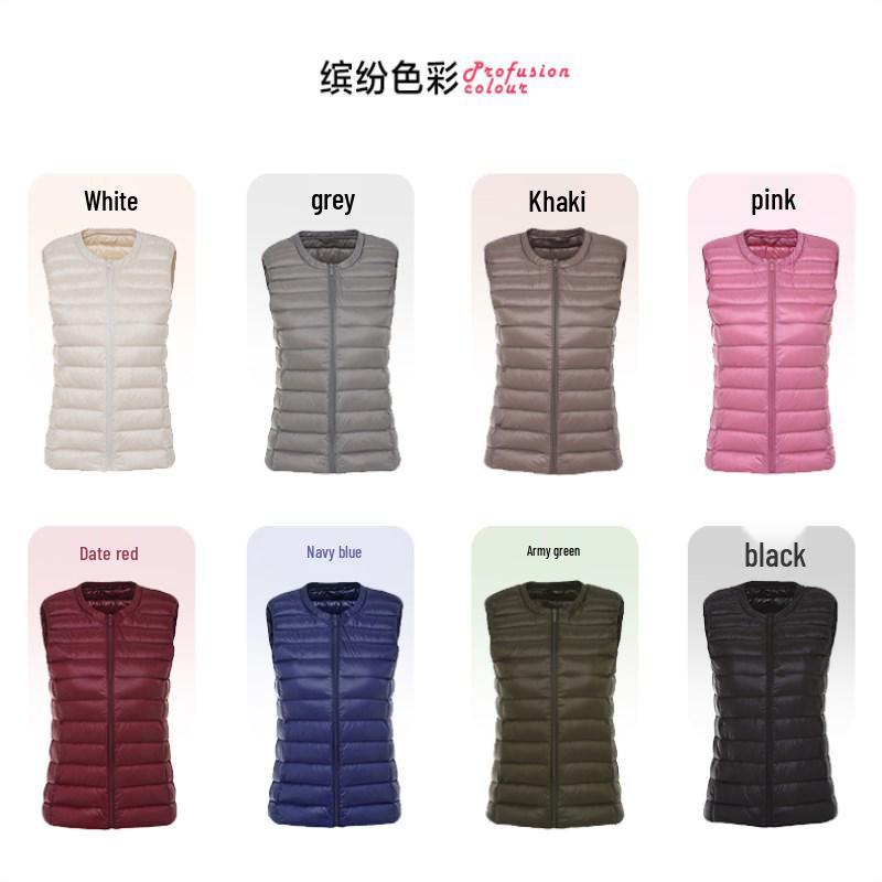 2024 Women's Korean Style Lightweight Sleeveless Down Vest, Plus Size Round Neck Short Winter Jacket