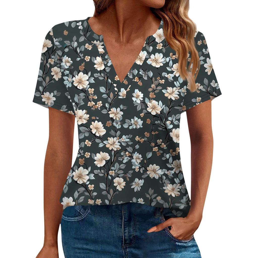 Women's T Shirt Tee Printed Short Sleeve Daily Weekend Fashion Basic V Neck Regular Top