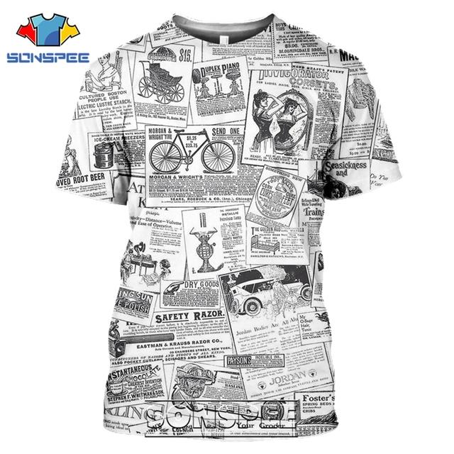 Футболки со старой газетой, мужские и женские повседневные модные футболки в стиле хип-хоп с 3D принтом, уличная одежда с короткими рукавами, винтажные топы, рубашки