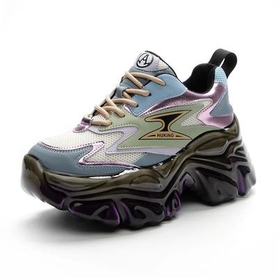 Мода 7,5 см Воздушная сетка Синтетическая Натуральная кожа Женские Кроссовки на платформе Обувь высокого бренда Вулканизированные Летние Смешанный цвет Дышащие