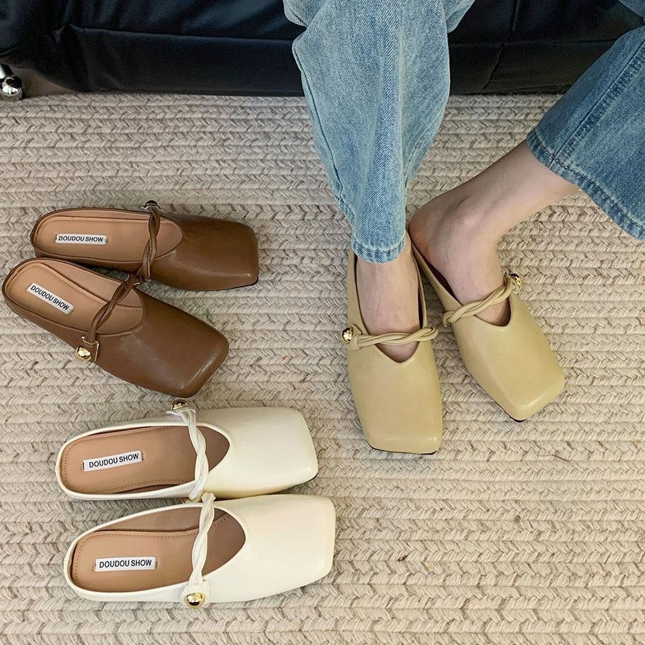 Mary Jane Bag Head Half Slippers Women Wear 2024 Spring French Grandma Doudou Muller Shoes Flat Half Tray Single Shoes Tide