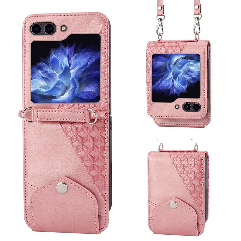Samsung Z Flip Leather Case, Calf Pattern Full Coverage for Z Flip5, 4, 3.