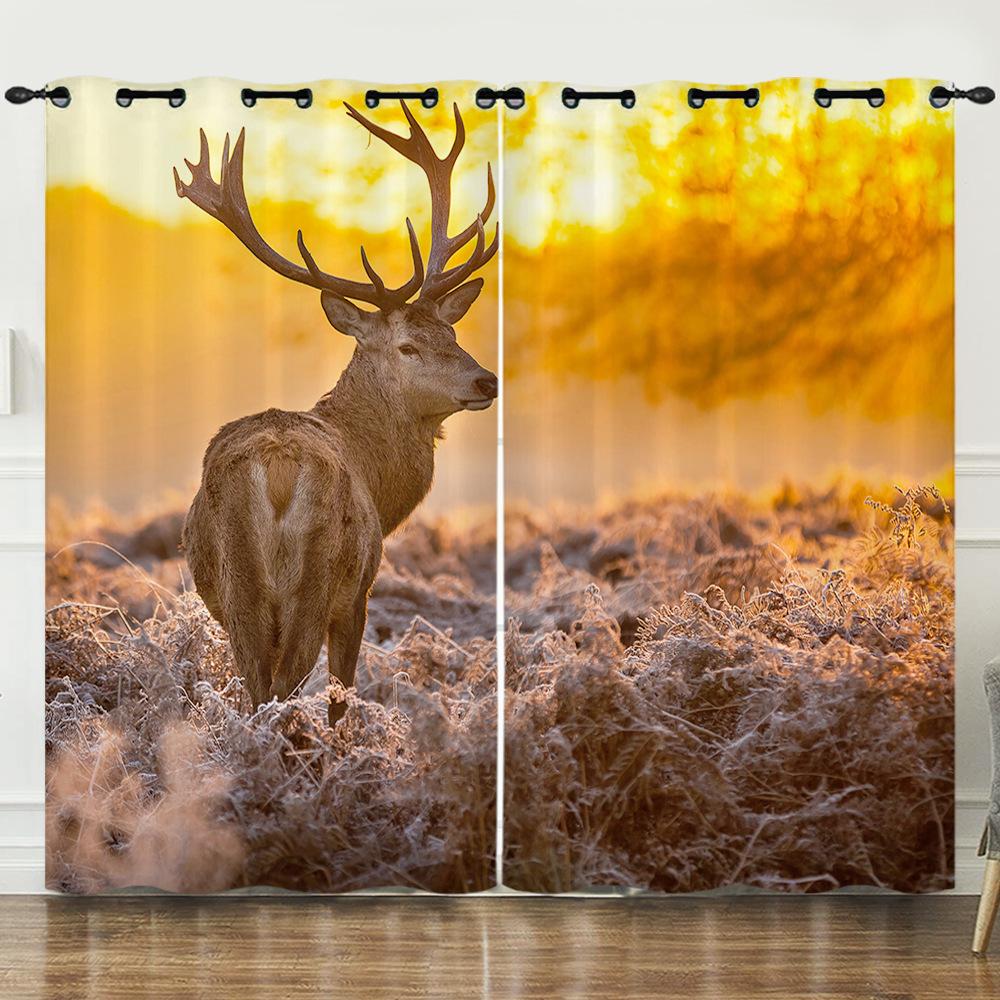 Штора Мультяшное Животное Олень Пейзаж Любовь 3D Цифровая Печать Блэкаут Штора На Люверсах