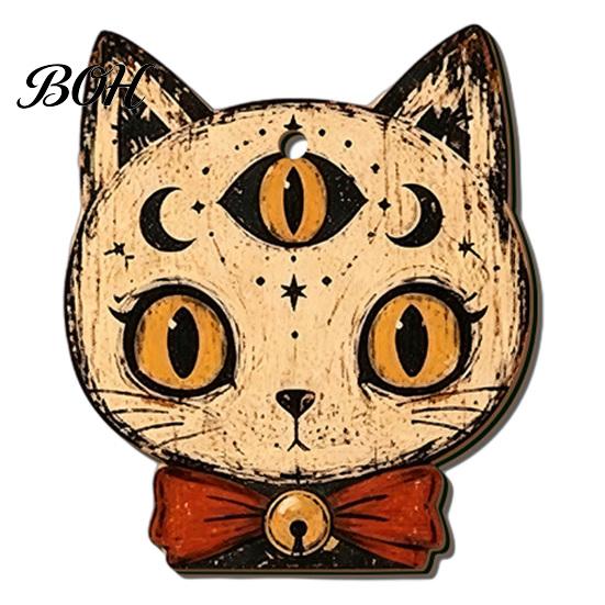 Spooky Fireplace Window Tree Ornaments Vintage Halloween Ornament for Tree, Rustic Acrylic Hanging Pumpkin Black Cat Bat Classic Elements Collection