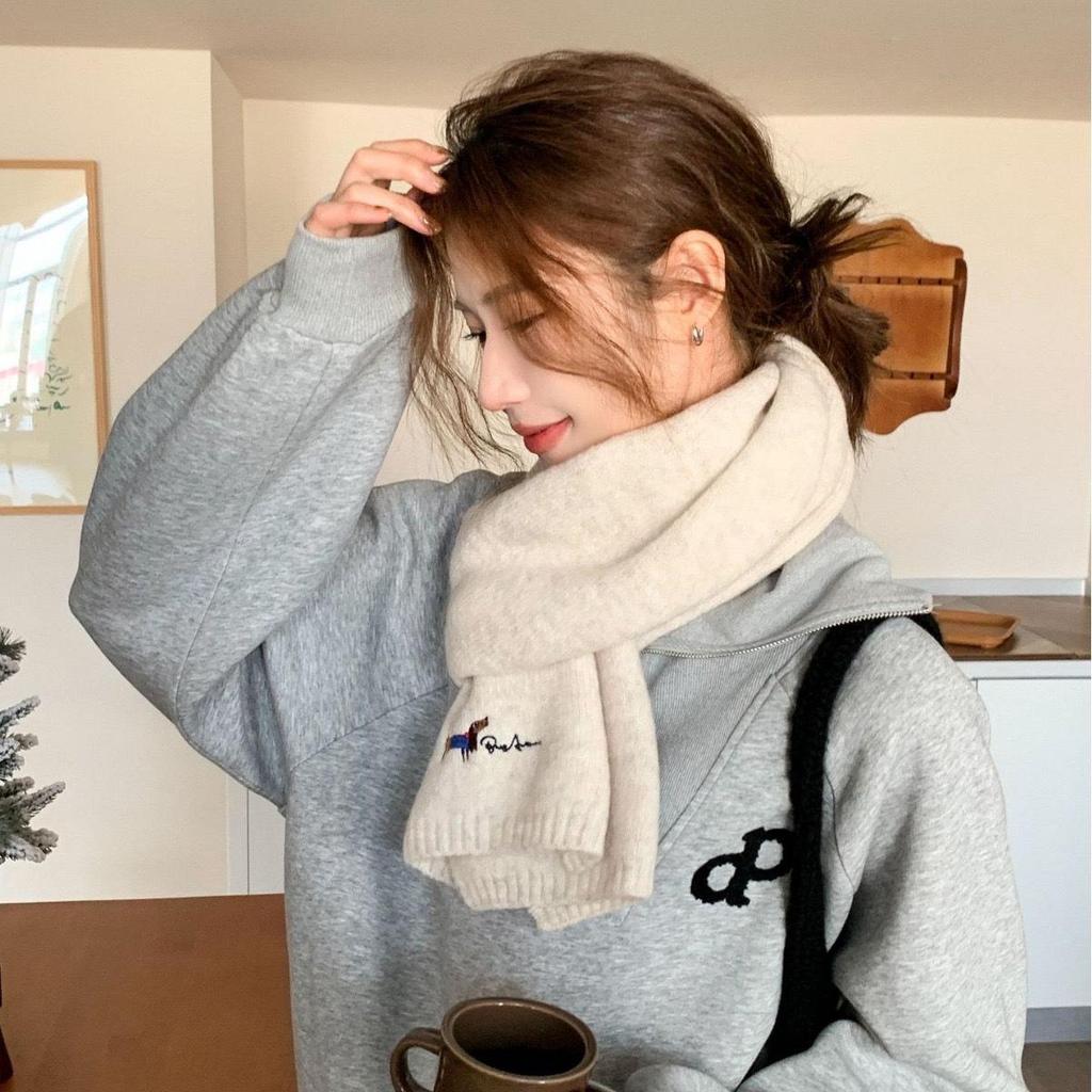 Толстый теплый вязаный шарф в корейском стиле - однотонный, милый и холодостойкий для щенков-девочек, зима 2024 г.