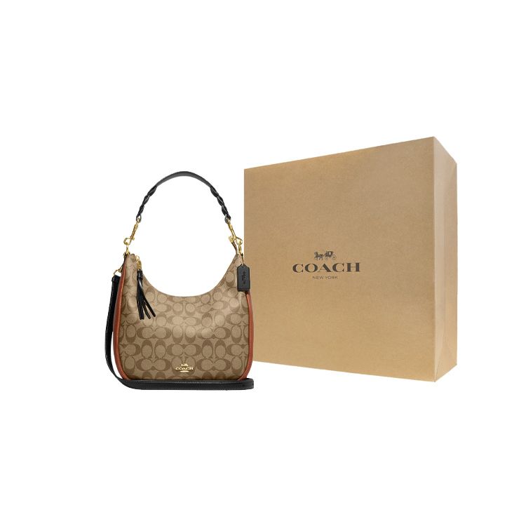 Coach Jules 29 Classic Monogram Zip Closure Canvas And Pebble Leather Tote Shoulder Crossbody Bag Large Women bags Khaki CF350-IME7V