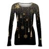 Women's Fashion Slim-Fit Round Neck Base Layer T-Shirt Christmas Print Long-Sleeved Top